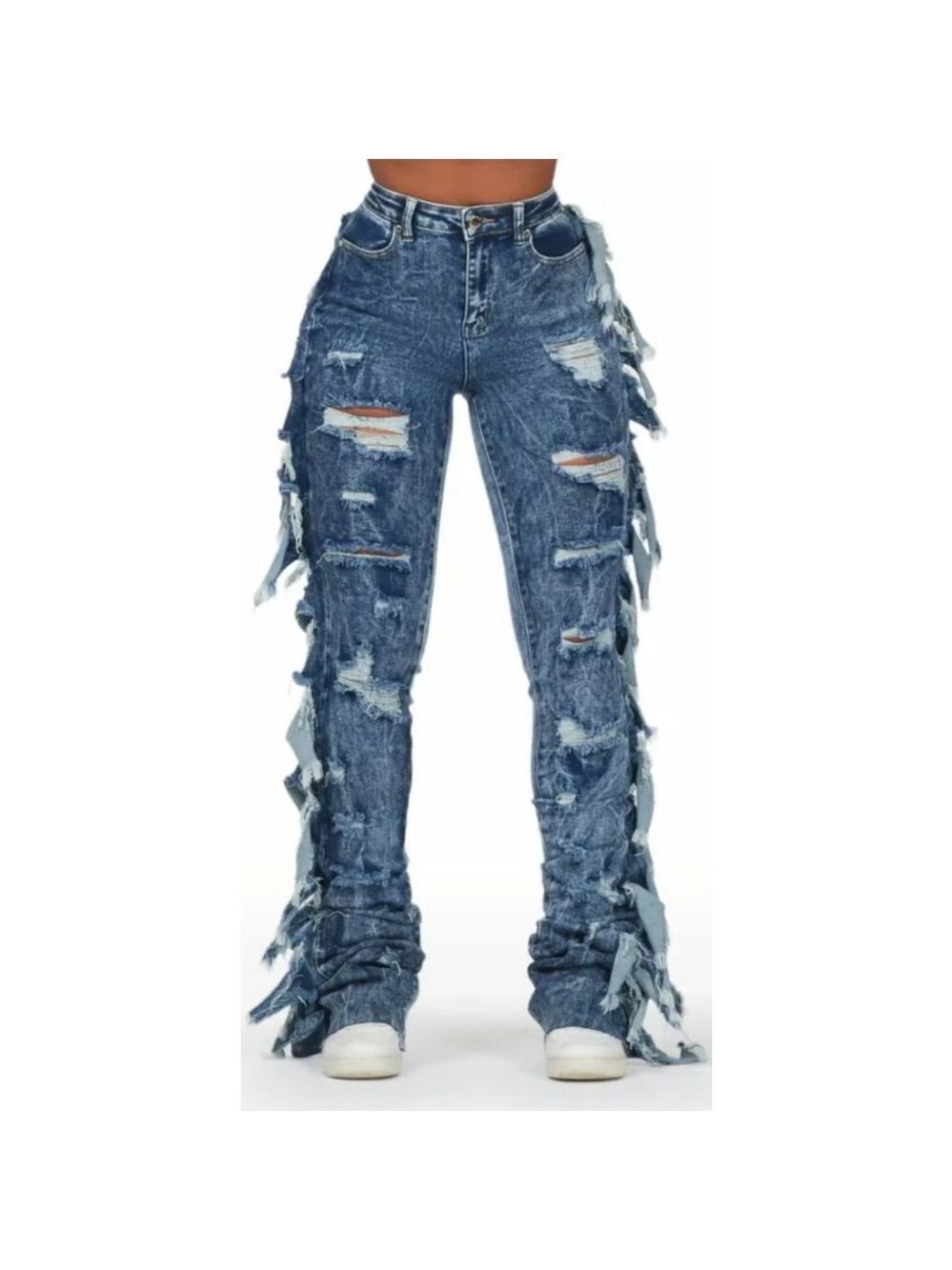 Women's Rockstar Distressed Super Stacked Fringed Seam StreetwearJeans, Size M